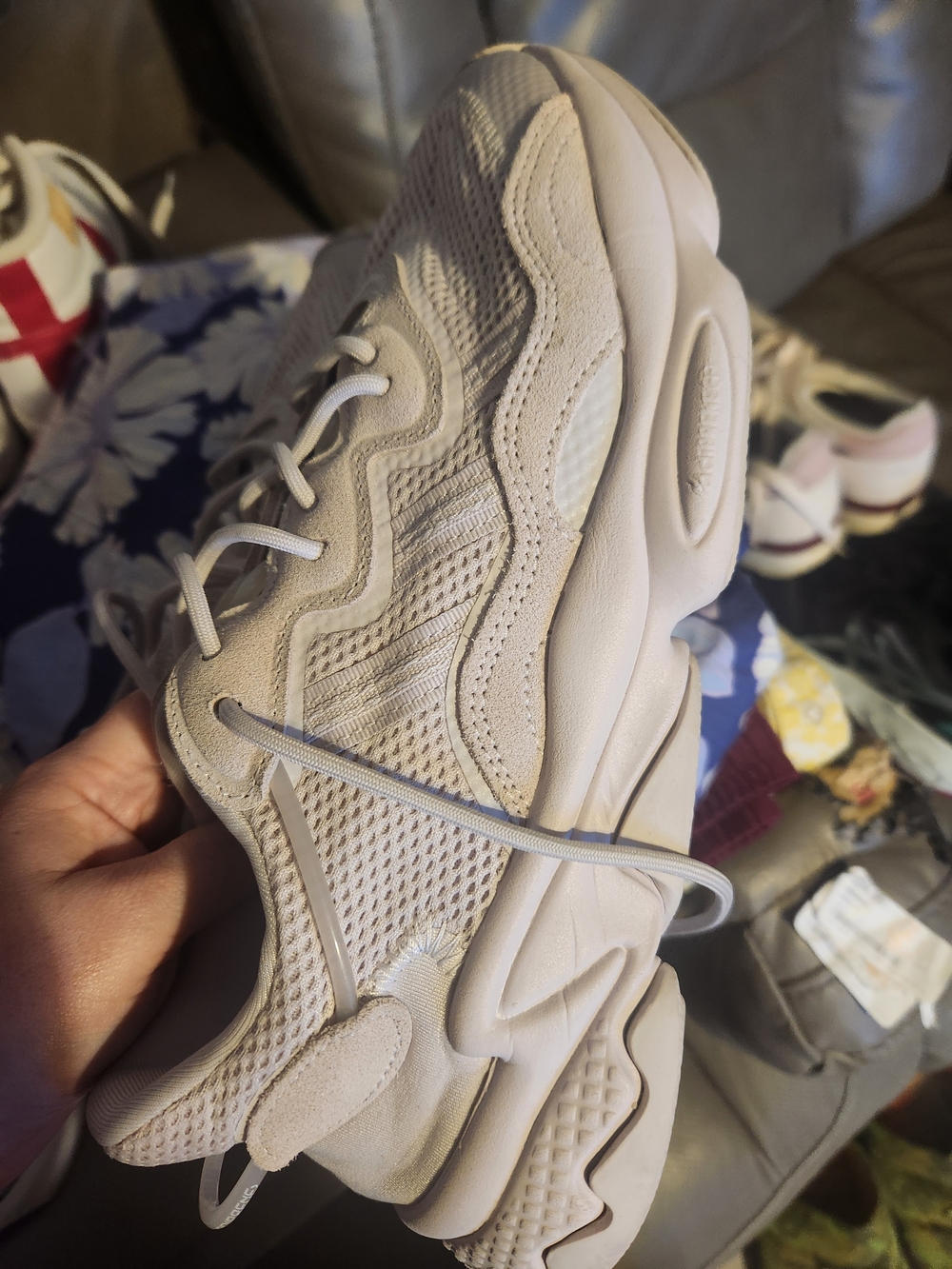 Chunky Mesh Adidas Sneaker in Light Beige
